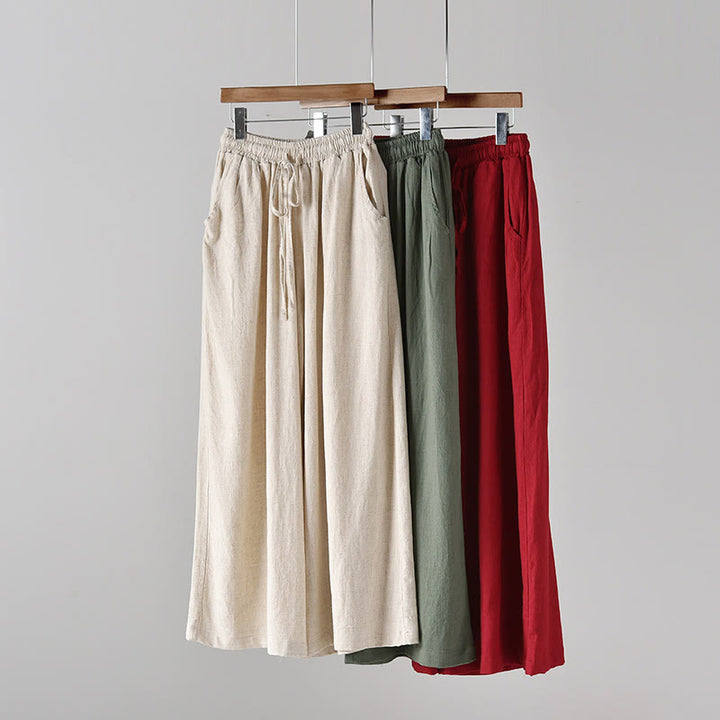 Buddha Stones – Lockere Hose aus Baumwollleinen mit Kordelzug und weitem Bein und Taschen - image 26