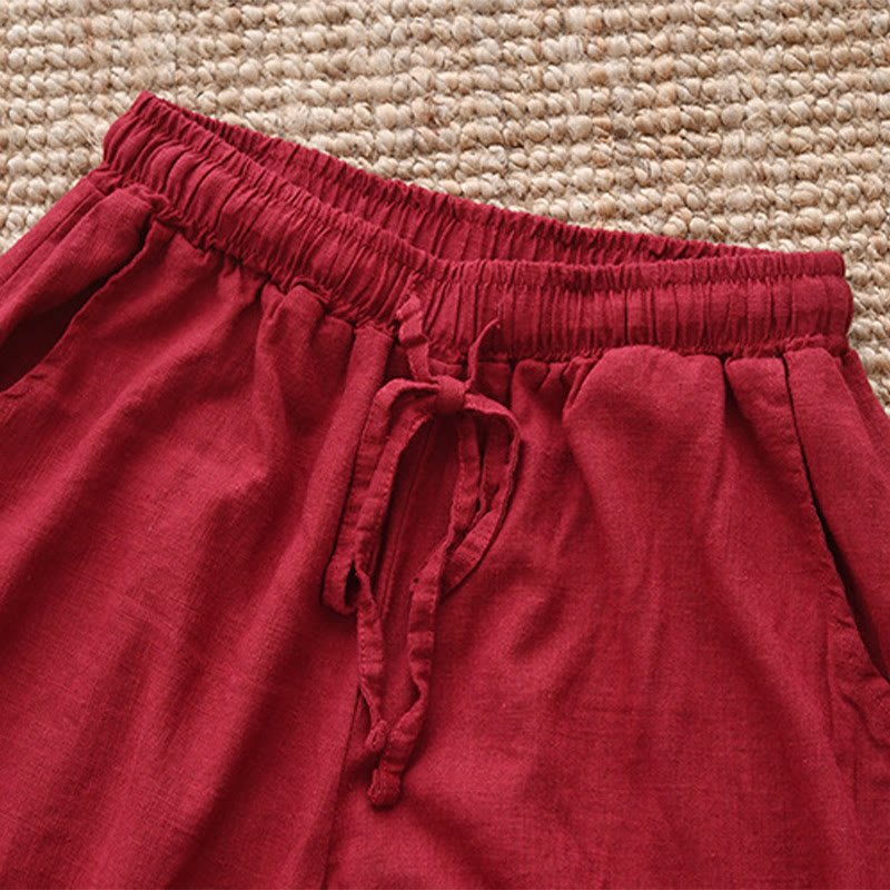 Buddha Stones – Lockere Hose aus Baumwollleinen mit Kordelzug und weitem Bein und Taschen - image 23