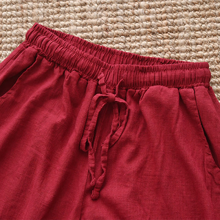 Buddha Stones – Lockere Hose aus Baumwollleinen mit Kordelzug und weitem Bein und Taschen - image 23
