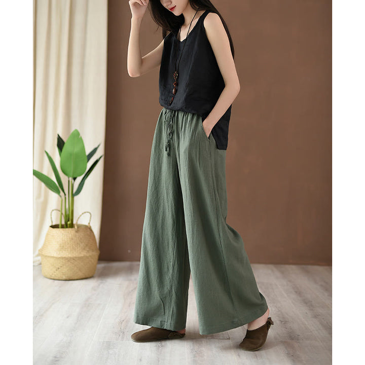 Buddha Stones – Lockere Hose aus Baumwollleinen mit Kordelzug und weitem Bein und Taschen - image 19