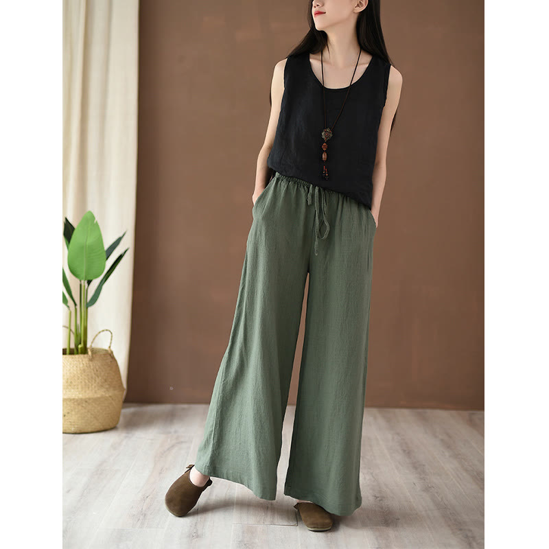 Buddha Stones – Lockere Hose aus Baumwollleinen mit Kordelzug und weitem Bein und Taschen - image 20