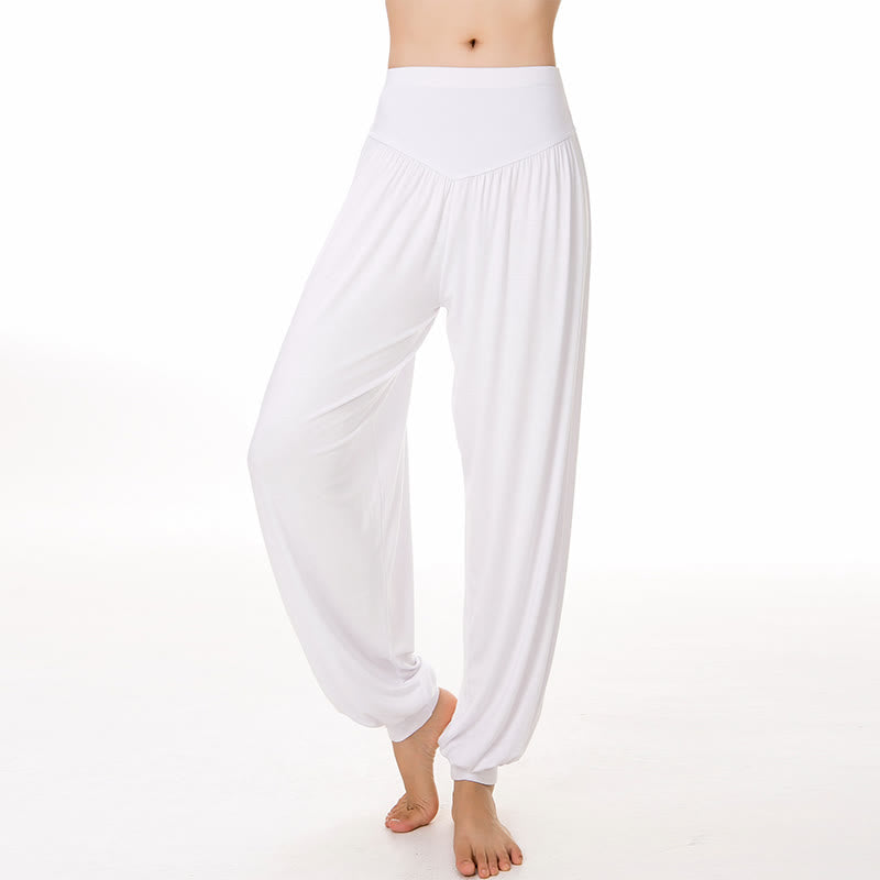 Buddha Stones Einfarbige Modal Yoga Tanz Lange Haremshose - Weiß - US14， UK/AU18，EU46 (3XL) - image 46