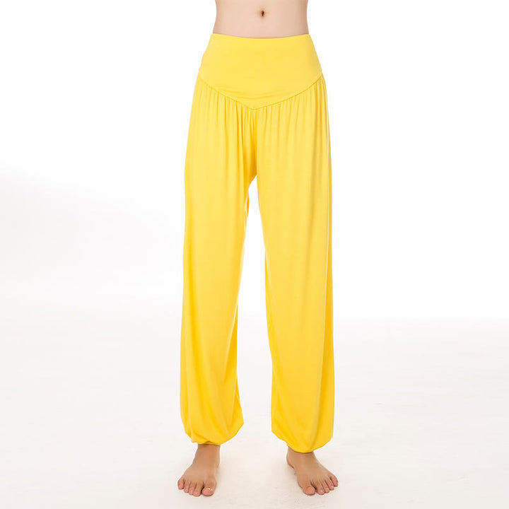 Buddha Stones Einfarbige Modal Yoga Tanz Lange Haremshose - Gelb - US14， UK/AU18，EU46 (3XL) - image 48