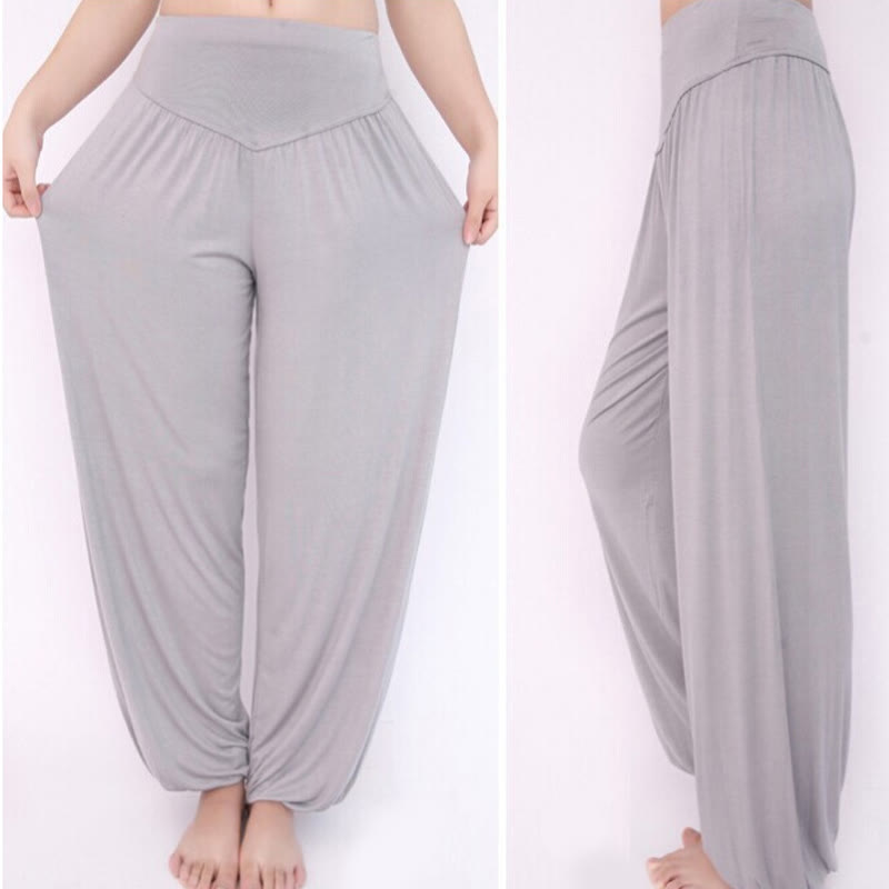 Buddha Stones Yoga- und Tanzhose, einfarbig, lange Haremshose - image 10