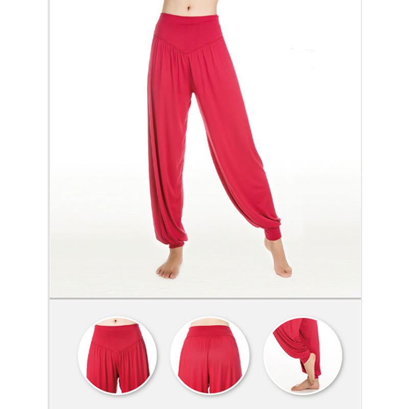 Buddha Stones Yoga- und Tanzhose, einfarbig, lange Haremshose - image 6