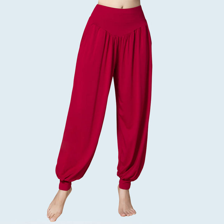 Buddha Stones Einfarbige modale Haremshose für Yoga und Tanz mit hoher Taille und Taschen - image 19