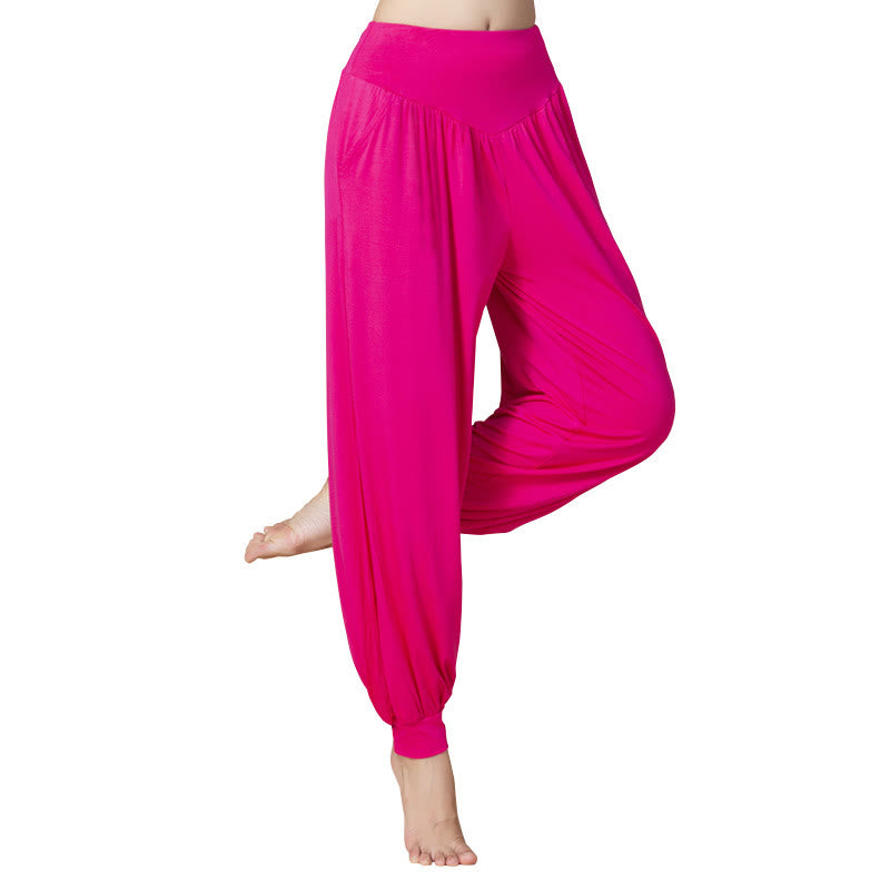 Buddha Stones Einfarbige modale Haremshose für Yoga und Tanz mit hoher Taille und Taschen - image 17