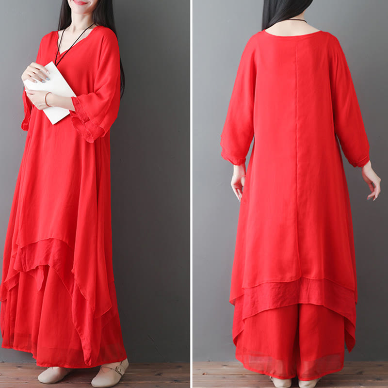 Buddha Stones V-Ausschnitt Midi-Tunika-Kleid Hose mit weitem Bein Meditation Zen Praxis Tanzkleidung - image 15
