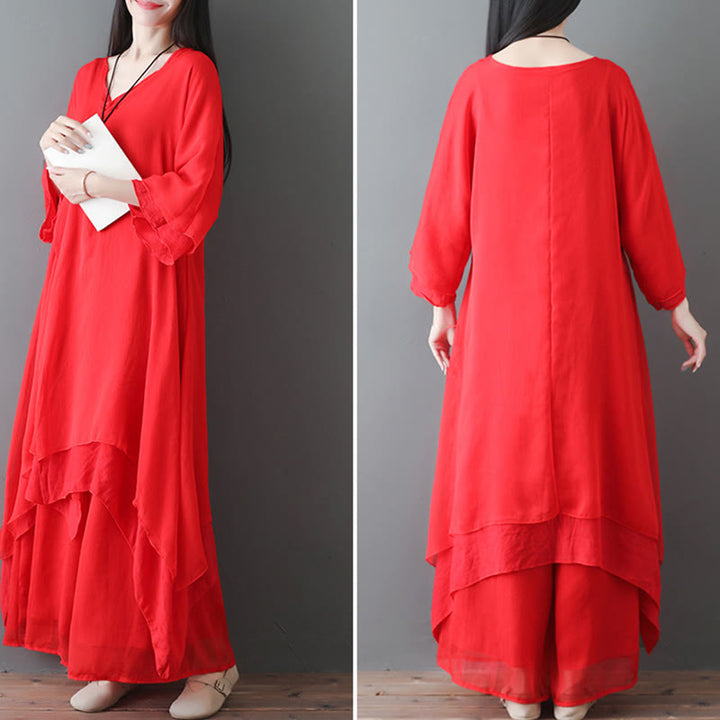 Buddha Stones V-Ausschnitt Midi-Tunika-Kleid Hose mit weitem Bein Meditation Zen Praxis Tanzkleidung - image 15
