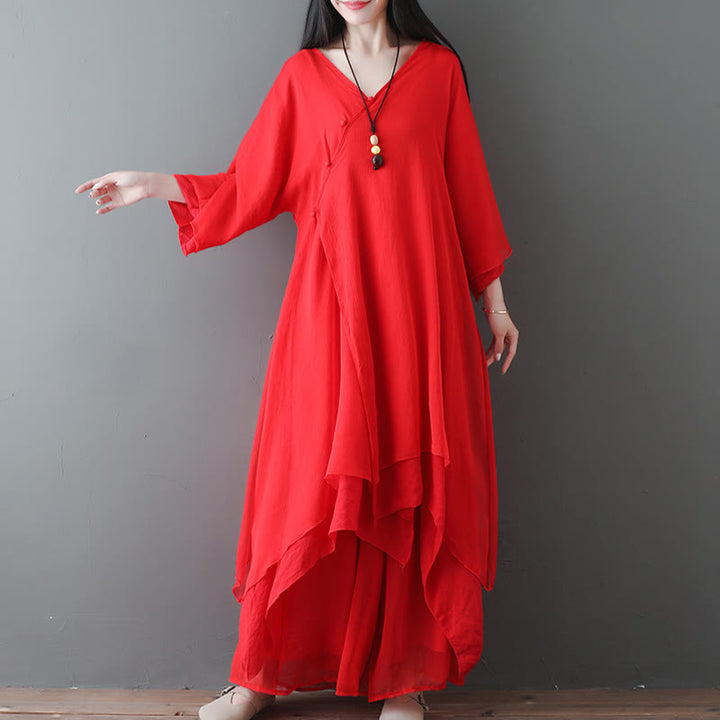Buddha Stones V-Ausschnitt Midi-Tunika-Kleid Hose mit weitem Bein Meditation Zen Praxis Tanzkleidung - image 11
