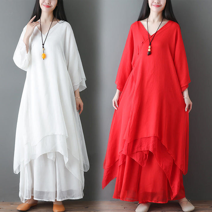 Buddha Stones V-Ausschnitt Midi-Tunika-Kleid Hose mit weitem Bein Meditation Zen Praxis Tanzkleidung - image 23