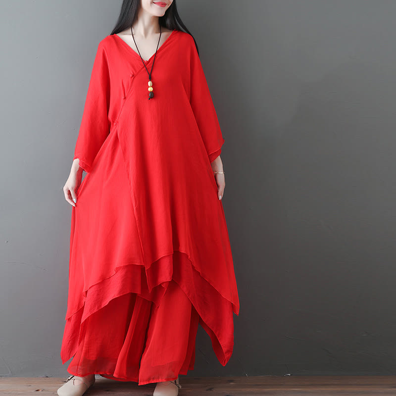 Buddha Stones V-Ausschnitt Midi-Tunika-Kleid Hose mit weitem Bein Meditation Zen Praxis Tanzkleidung - image 14