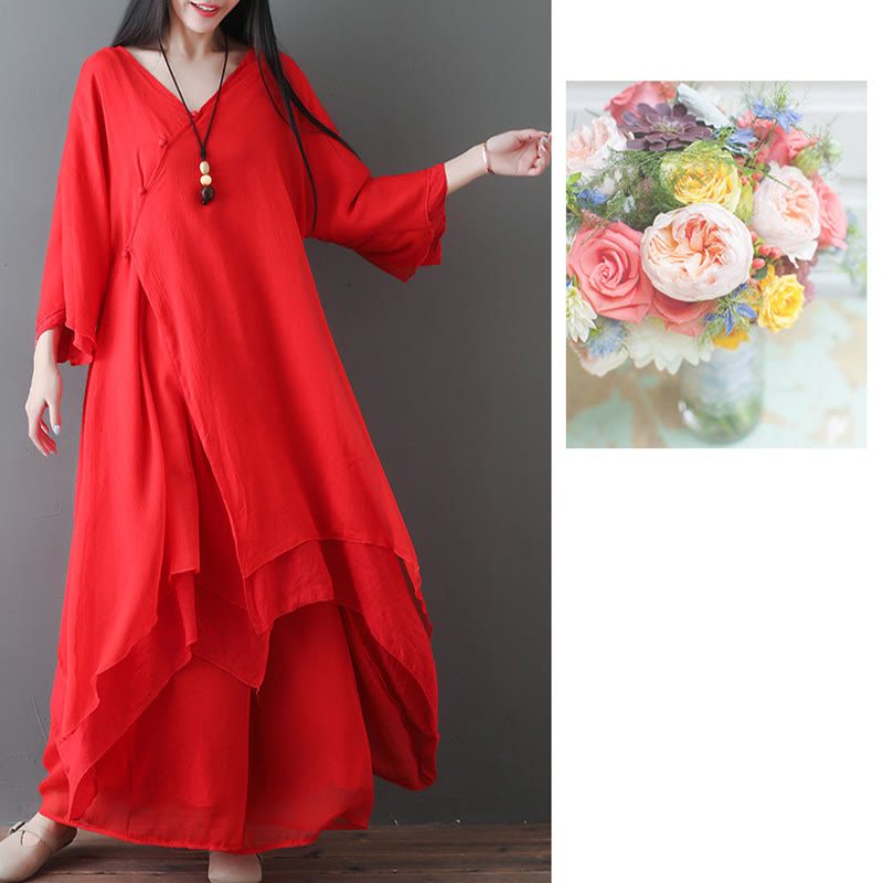 Buddha Stones V-Ausschnitt Midi-Tunika-Kleid Hose mit weitem Bein Meditation Zen Praxis Tanzkleidung - image 16
