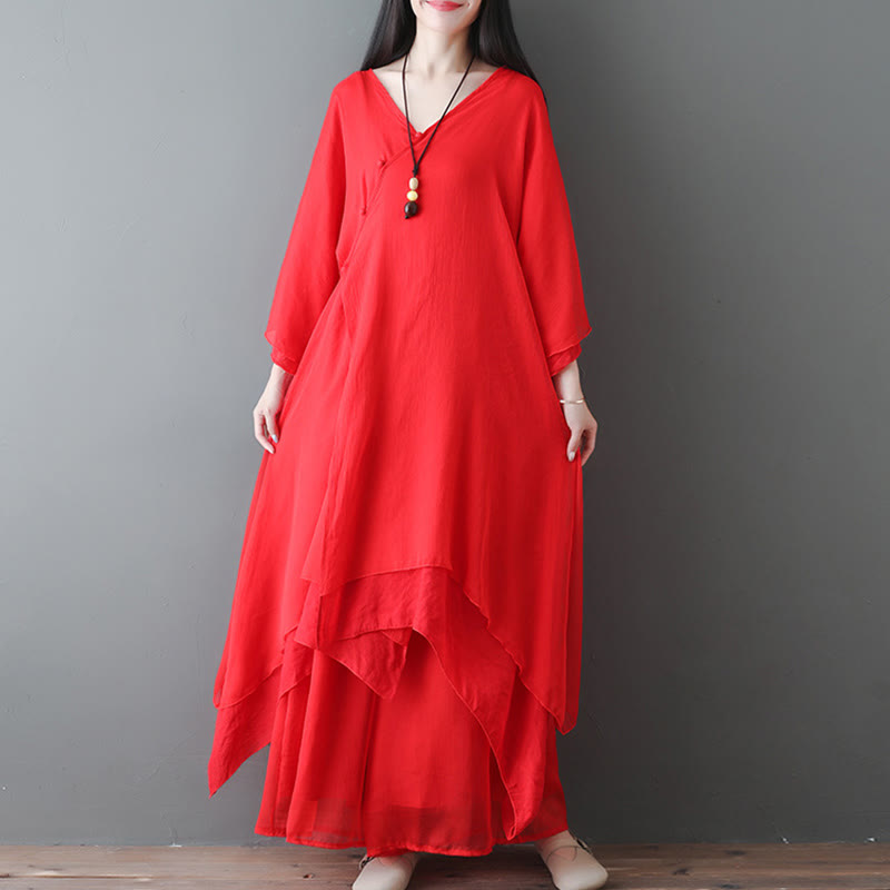 Buddha Stones V-Ausschnitt Midi-Tunika-Kleid Hose mit weitem Bein Meditation Zen Praxis Tanzkleidung - image 13