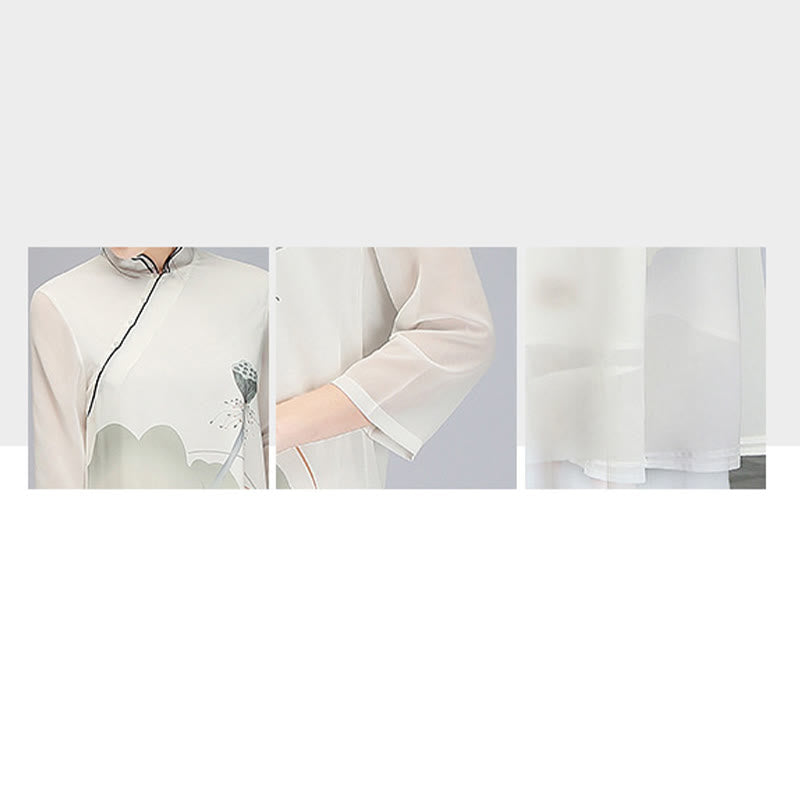 Buddha-Steine, Lotusblüten-Schote, Chiffon, Cheongsam, Midikleid, Meditation, Zen-Praxis, Kleidung - image 7