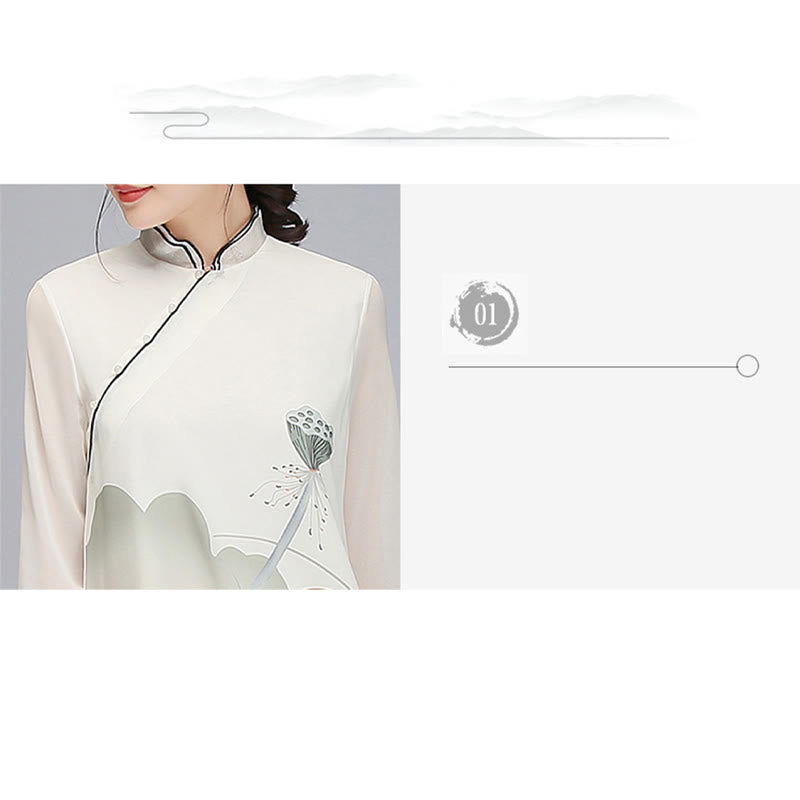 Buddha-Steine, Lotusblüten-Schote, Chiffon, Cheongsam, Midikleid, Meditation, Zen-Praxis, Kleidung - image 5