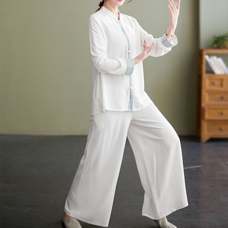 Buddha Stones ​​2-teiliges Tang-Anzug-Set, Langarmshirt, Hose, Meditations-, Zen- und Tai-Chi-Mischgewebe, Baumwoll-Leinen-Kleidung für Damen - image 3