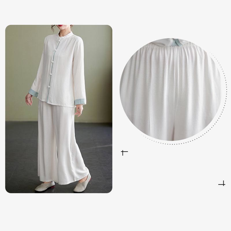 Buddha Stones ​​2-teiliges Tang-Anzug-Set, Langarmshirt, Hose, Meditations-, Zen- und Tai-Chi-Mischgewebe, Baumwoll-Leinen-Kleidung für Damen - image 8