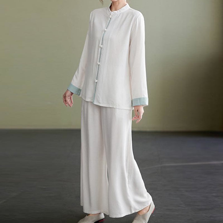 Buddha Stones ​​2-teiliges Tang-Anzug-Set, Langarmshirt, Hose, Meditations-, Zen- und Tai-Chi-Mischgewebe, Baumwoll-Leinen-Kleidung für Damen - image 4