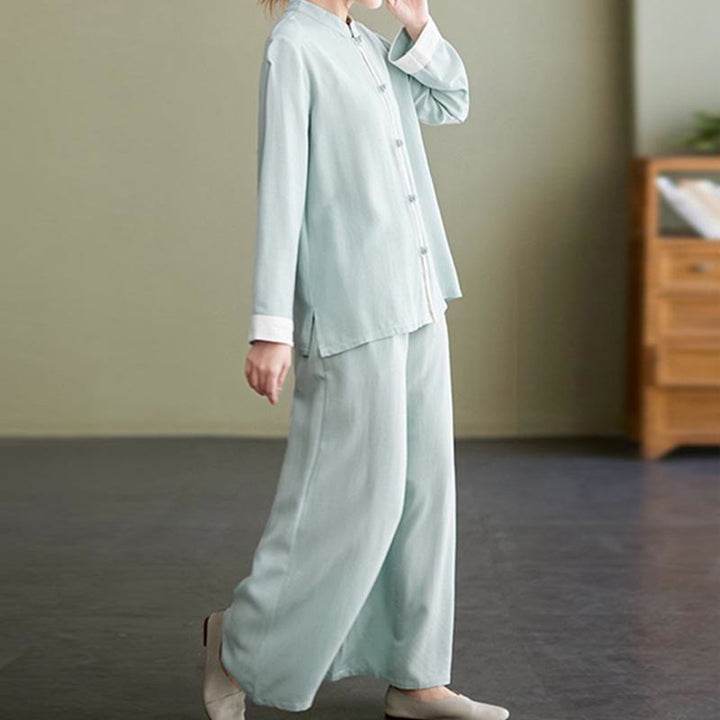 Buddha Stones ​​2-teiliges Tang-Anzug-Set, Langarmshirt, Hose, Meditations-, Zen- und Tai-Chi-Mischgewebe, Baumwoll-Leinen-Kleidung für Damen - image 19