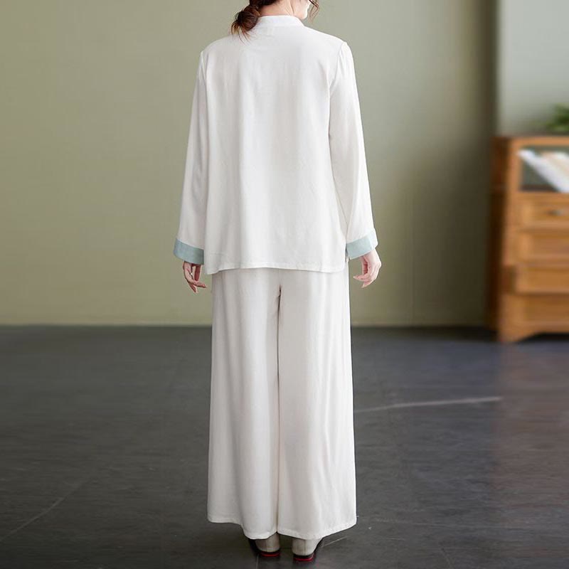 Buddha Stones ​​2-teiliges Tang-Anzug-Set, Langarmshirt, Hose, Meditations-, Zen- und Tai-Chi-Mischgewebe, Baumwoll-Leinen-Kleidung für Damen - image 2