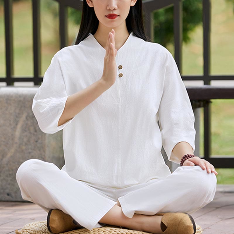 Buddha Stones 2-teiliges Set mit Hemd, Oberteil und Hose, Meditation, Zen, Tai Chi, Baumwolle und Leinen, Damen - image 1
