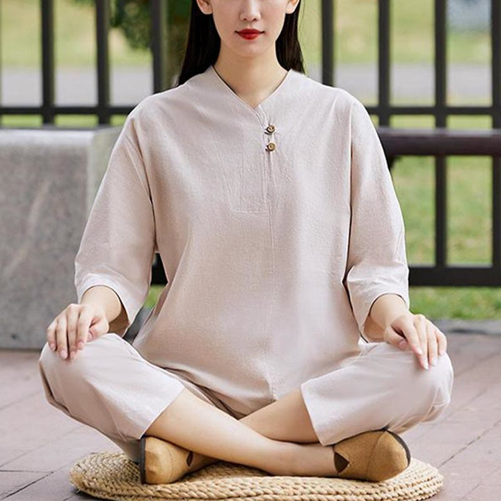 Buddha Stones 2-teiliges Set mit Hemd, Oberteil und Hose, Meditation, Zen, Tai Chi, Baumwolle und Leinen, Damen - image 7