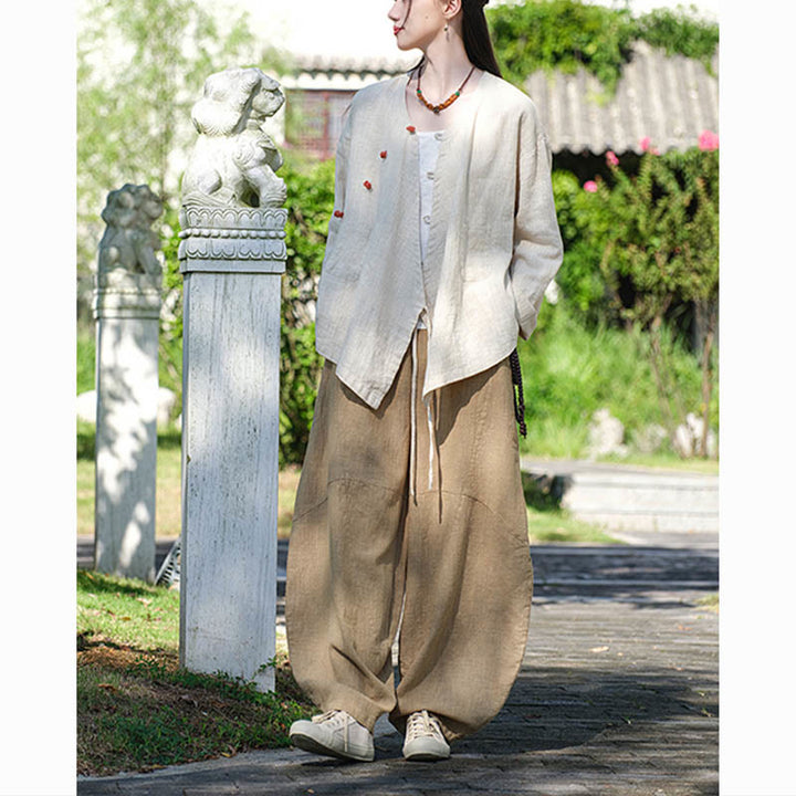 Buddha-Steine, einfarbig, Ramie-Leinen, lockere Bluse, Langarmshirt, chinesisches Hanfu-Oberteil - image 7