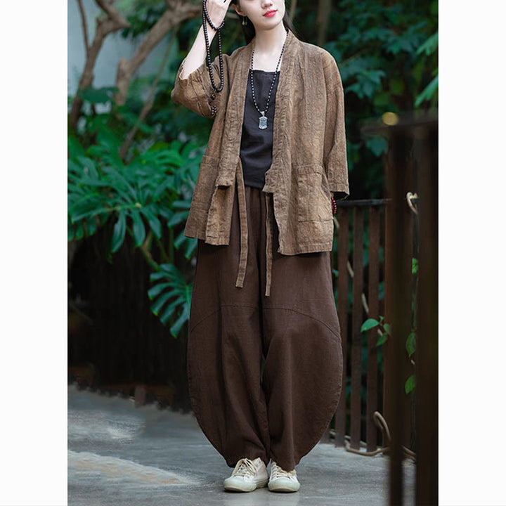 Buddha Stones Hanfu Design Dreiviertelärmel Ramie Leinen Mantel vorne offen Oberteil Jacke - image 25