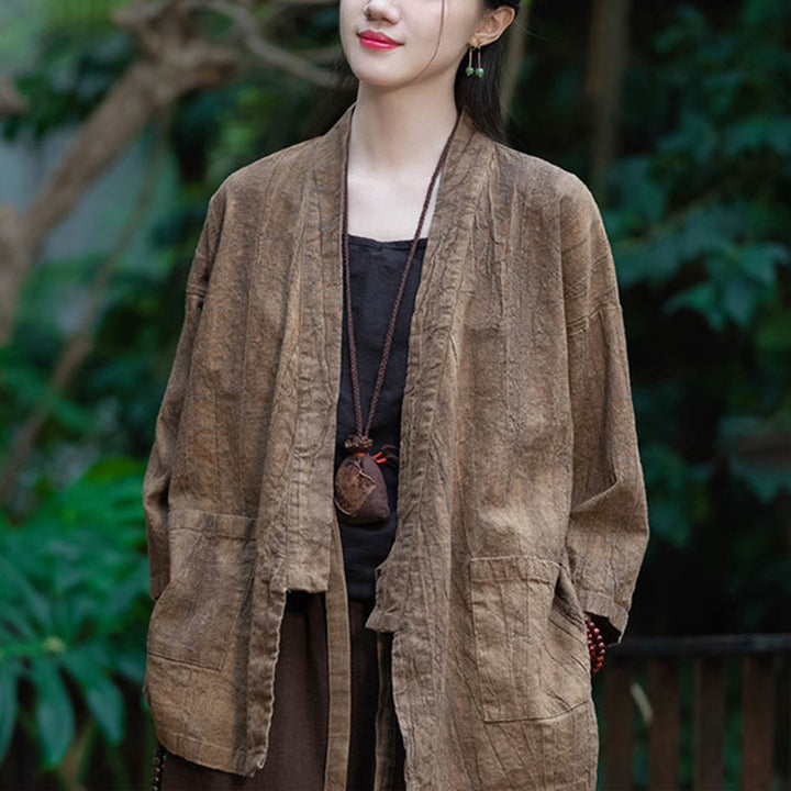 Buddha Stones Hanfu Design Dreiviertelärmel Ramie Leinen Mantel vorne offen Oberteil Jacke - image 17