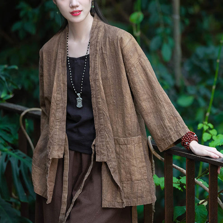 Buddha Stones Hanfu Design Dreiviertelärmel Ramie Leinen Mantel vorne offen Oberteil Jacke - image 21