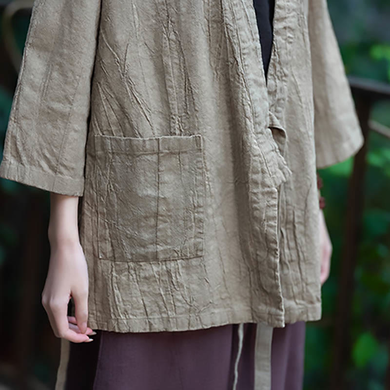 Buddha Stones Hanfu Design Dreiviertelärmel Ramie Leinen Mantel vorne offen Oberteil Jacke - image 12