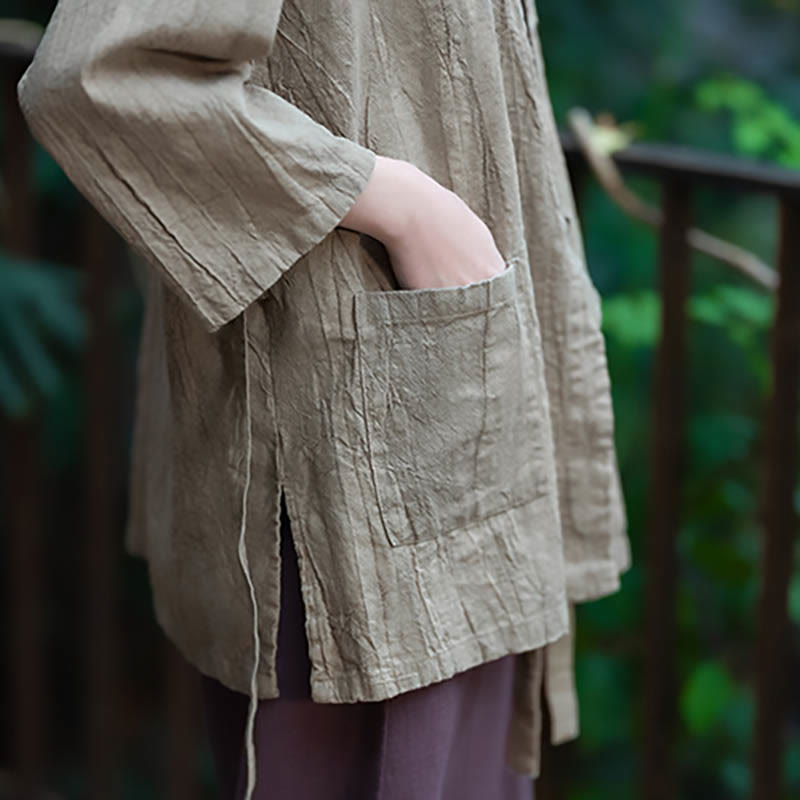 Buddha Stones Hanfu Design Dreiviertelärmel Ramie Leinen Mantel vorne offen Oberteil Jacke - image 11