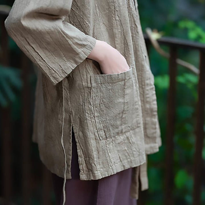 Buddha Stones Hanfu Design Dreiviertelärmel Ramie Leinen Mantel vorne offen Oberteil Jacke - image 11