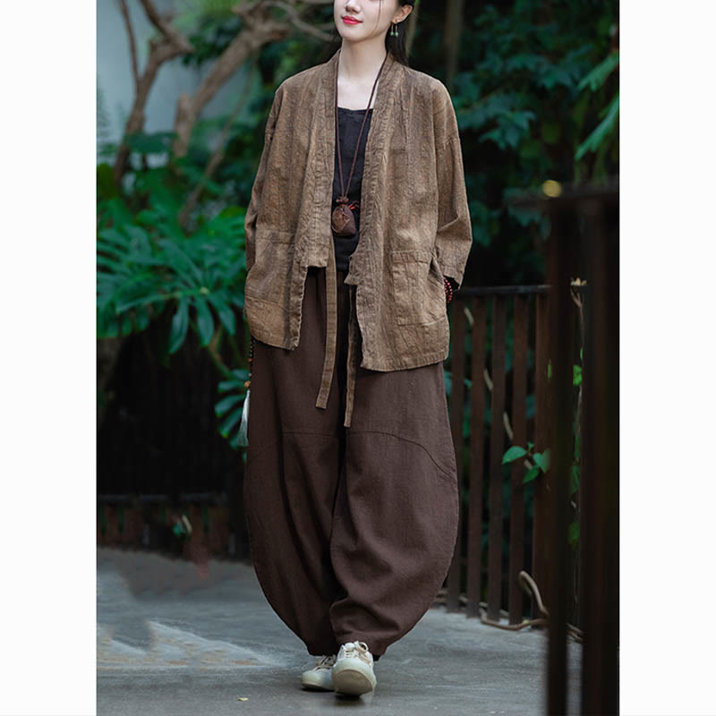 Buddha Stones Hanfu Design Dreiviertelärmel Ramie Leinen Mantel vorne offen Oberteil Jacke - image 24