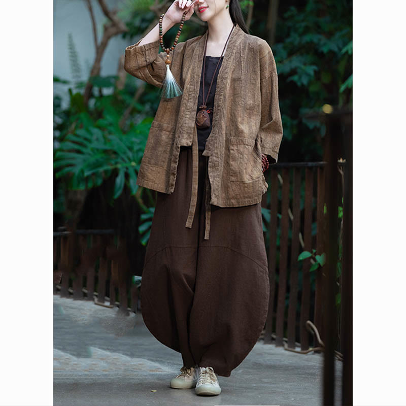 Buddha Stones Hanfu Design Dreiviertelärmel Ramie Leinen Mantel vorne offen Oberteil Jacke - image 23