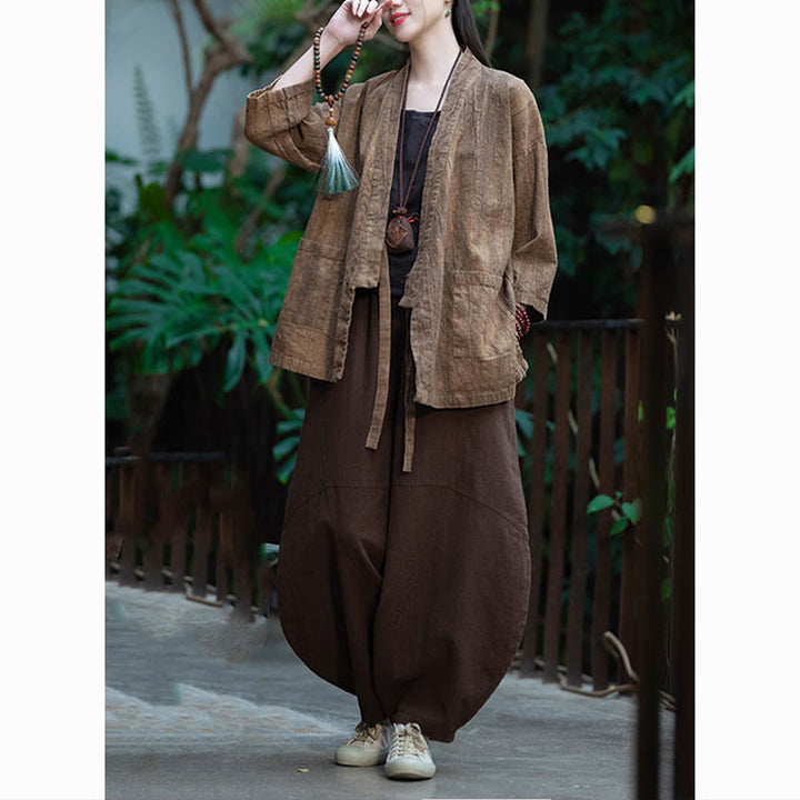 Buddha Stones Hanfu Design Dreiviertelärmel Ramie Leinen Mantel vorne offen Oberteil Jacke - image 23
