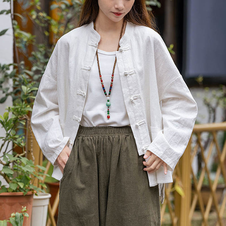 Buddha-Steine ​​Frosch-Knopf-Design Shirt Tai Chi Meditation Top Kleidung Ramie Leinen Jacke - image 1