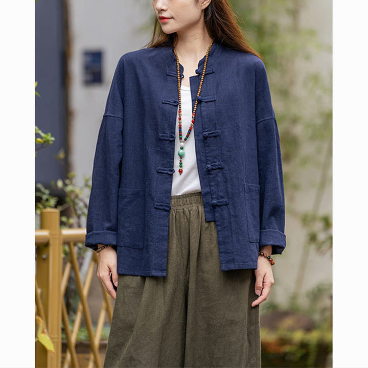 Buddha-Steine ​​Frosch-Knopf-Design Shirt Tai Chi Meditation Top Kleidung Ramie Leinen Jacke - image 12