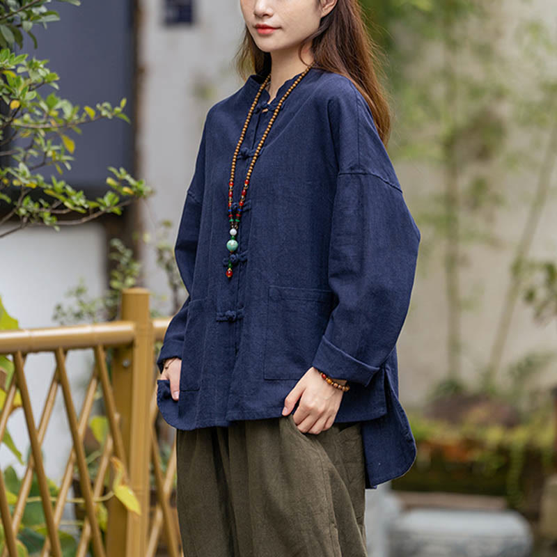 Buddha-Steine ​​Frosch-Knopf-Design Shirt Tai Chi Meditation Top Kleidung Ramie Leinen Jacke - image 10