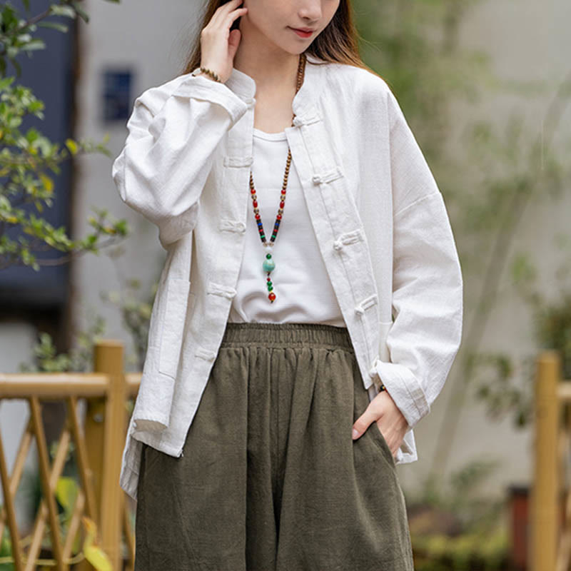 Buddha-Steine ​​Frosch-Knopf-Design Shirt Tai Chi Meditation Top Kleidung Ramie Leinen Jacke - image 2