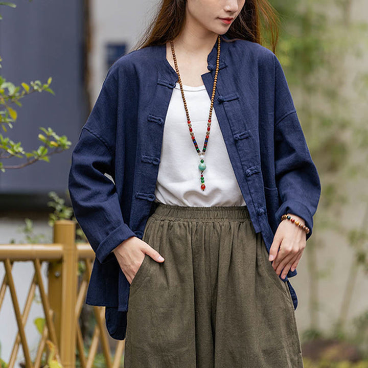 Buddha-Steine ​​Frosch-Knopf-Design Shirt Tai Chi Meditation Top Kleidung Ramie Leinen Jacke - image 8