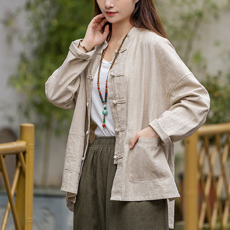 Buddha-Steine ​​Frosch-Knopf-Design Shirt Tai Chi Meditation Top Kleidung Ramie Leinen Jacke - image 18