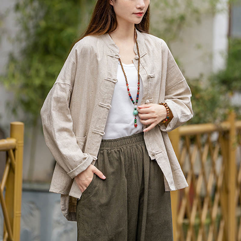 Buddha-Steine ​​Frosch-Knopf-Design Shirt Tai Chi Meditation Top Kleidung Ramie Leinen Jacke - image 16