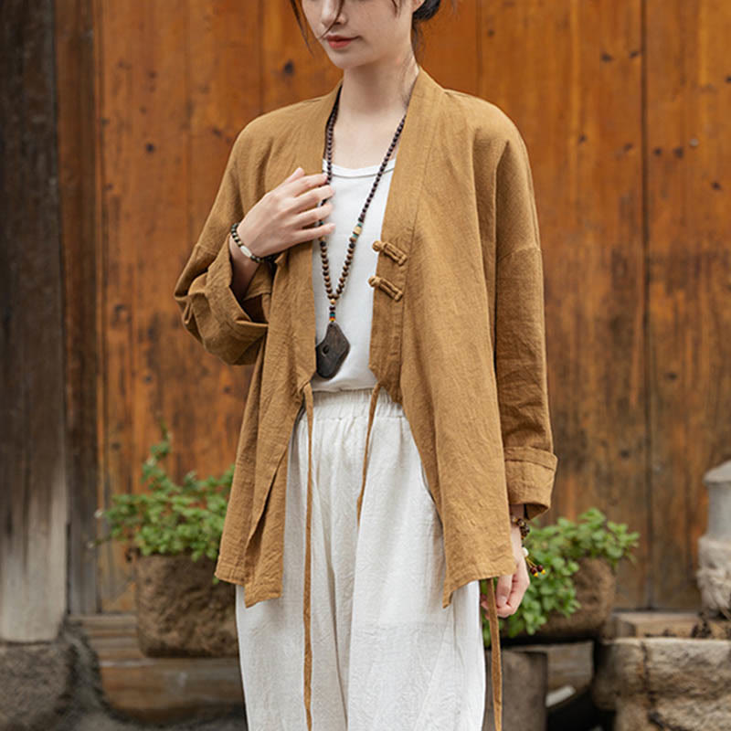Buddha Stones Frosch-Knopf Hanfu Design Shirt Top Ramie Leinen Jacke - image 4