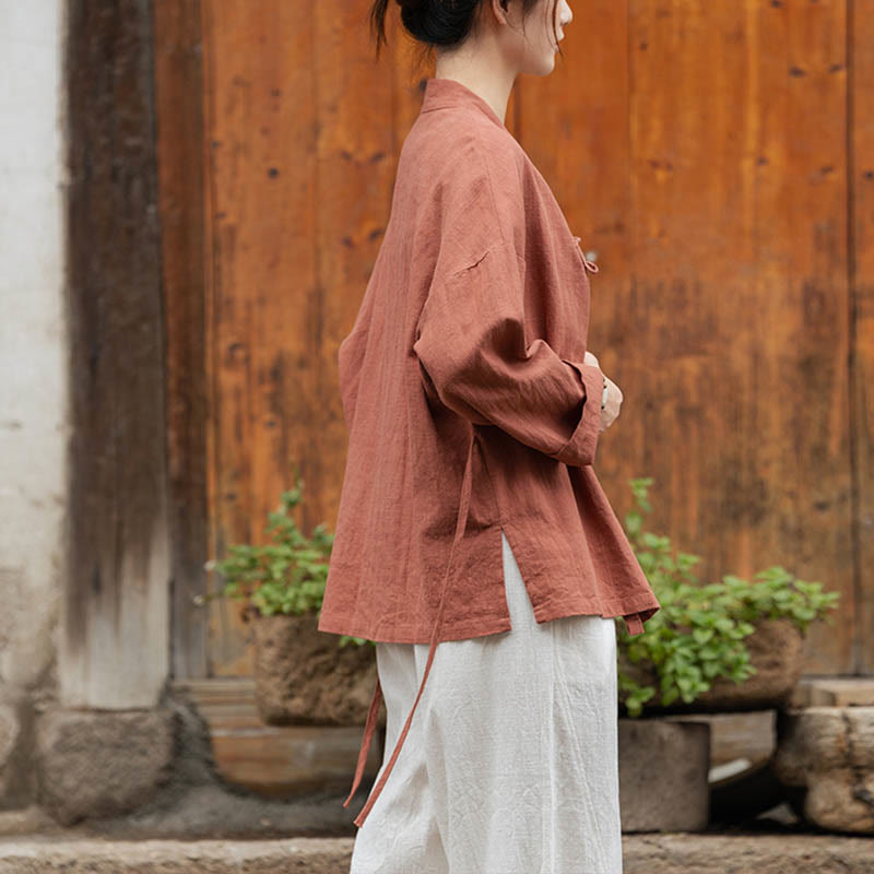 Buddha Stones Frosch-Knopf Hanfu Design Shirt Top Ramie Leinen Jacke - image 21