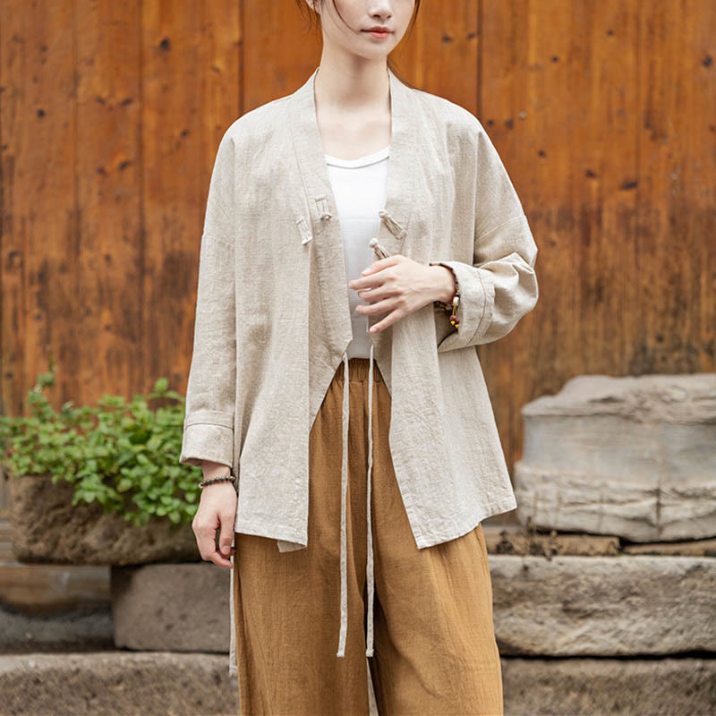 Buddha Stones Frosch-Knopf Hanfu Design Shirt Top Ramie Leinen Jacke - image 14