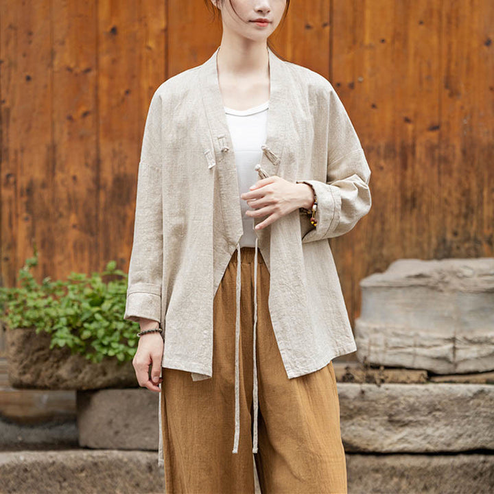 Buddha Stones Frosch-Knopf Hanfu Design Shirt Top Ramie Leinen Jacke - image 14