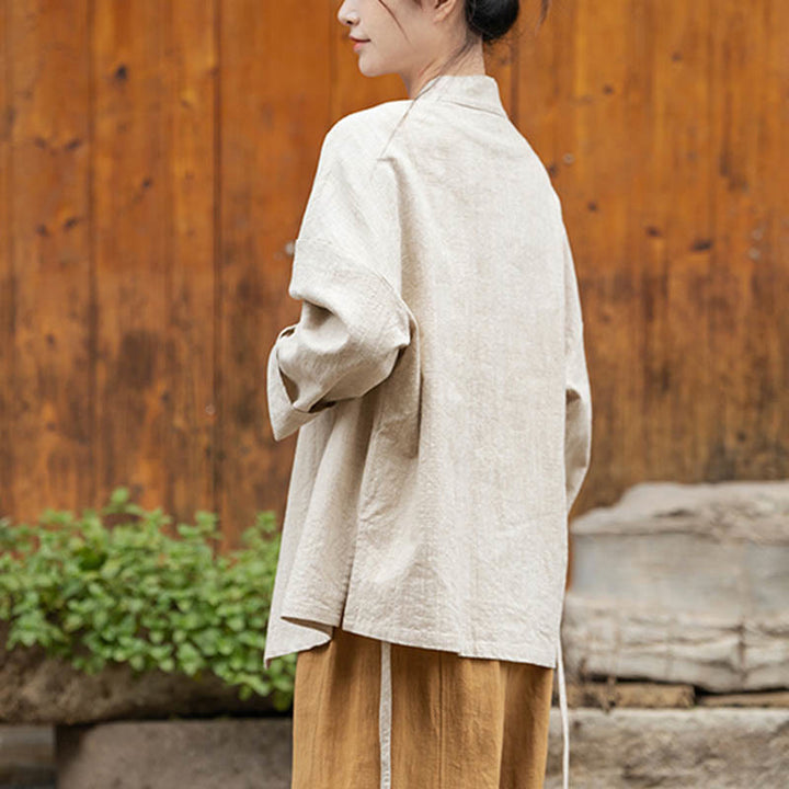 Buddha Stones Frosch-Knopf Hanfu Design Shirt Top Ramie Leinen Jacke - image 16
