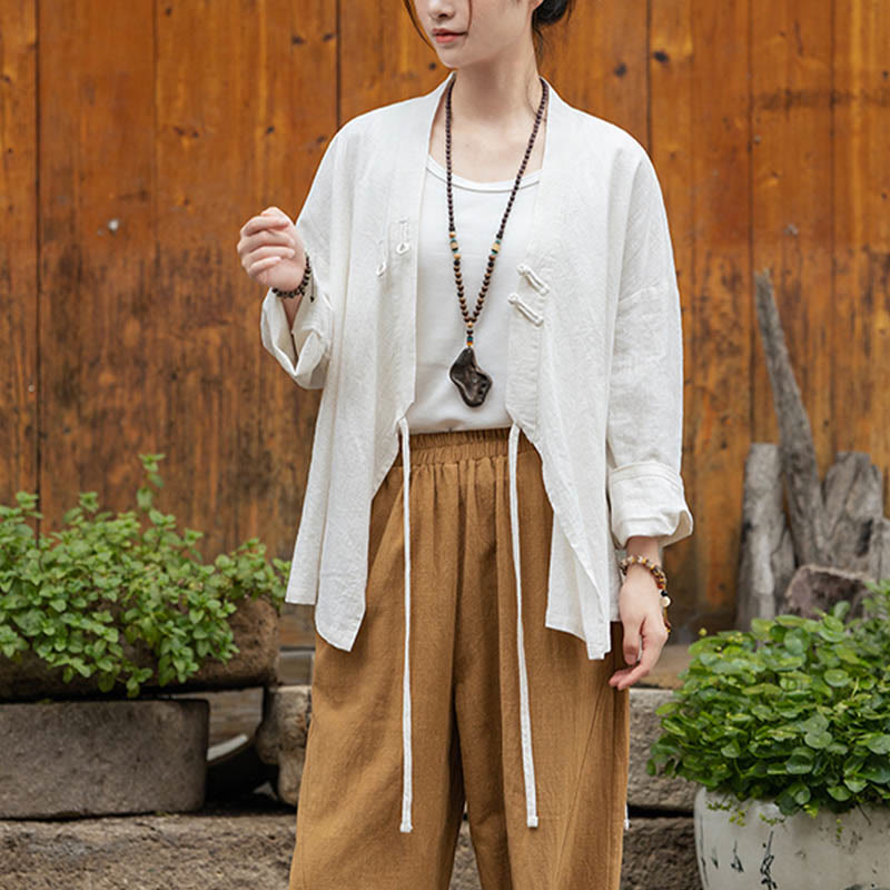 Buddha Stones Frosch-Knopf Hanfu Design Shirt Top Ramie Leinen Jacke - image 10